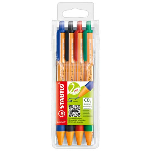 Penna a sfera a scatto Stabilo Pointball  0,5 mm assortiti astuccio da 4 - 6030/4